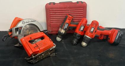 Power Tool Lot: Black & Decker Cordless Drills, Circular Saw, Craftsman Jigsaw