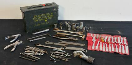 Military Surplus 7.62mm Ammo Can with Assorted Hand Tools, Sockets, Wrenches, Drill Bits, LC-85L
