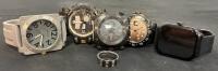 Lot of 5 Watches and Fashion Ring: Bell & Ross BR 02-94, Breda 8146, SMAEL, Smartwatch, Rolex Explorer II Style, 316L SS Ring