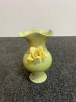 Japanese Dragonware Tea Set with Moriage Dragons and Satsuma-Style Figures valued at $150, green brolin califonia vase valued at $40, and a Macoy yellow birds of paradise vase valued at $75 - 2