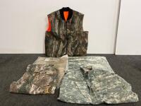 Realtree & Tactical Camo Clothing- Reversible Vest, Pants (32-34, L/R), ACU Shirt M, New Desert Gear