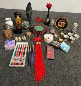 Miniature Japanese Seven Lucky Gods Rice Art Display, Micro Hand-Painted Figurines, Boxed
