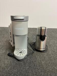 Keurig K-Slim Single-Serve Coffee Maker and KitchenAid BCG111 Blade Coffee Grinder (both turn on)