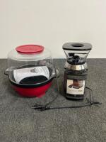West Bend Stir Crazy Popcorn Maker & Cuisinart Supreme Grind Automatic Burr Coffee Mill, both turn on