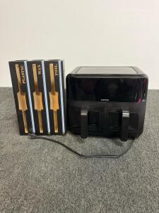 Chefman Dual Basket 8-Qt Air Fryer turns on, Black, Plus 3-Slot Kitchen Wrap Organizer Set