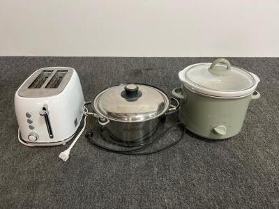 Keenstone 2-Slice Toaster, Crockpot 2.5 Qt Slow Cooker, Magma 5 Qt Electric Pot, Tested