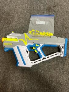 Nerf Hyper Mach-100 Blaster, Fully Motorized, 100-Round Capacity, Includes about 20 Hyper Rounds, in working order, comes with &ldquo;D&rdquo; batteries, $90 value