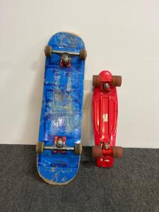 Thunder Trucks Standard Skateboard (Blue, 32"x8") & Rimable Red Mini Cruiser (22"x6") Combo