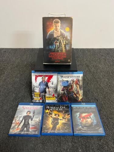 Stranger Things DVD set + Alexander Revisited, World War Z, Transformers, Resident Evil Blu-rays Lot