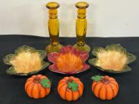 Mixed Lot Autumn & Christmas D&eacute;cor, 30+ Pieces: Glass Ornaments, Candle Holders, Floral, Figurines - 2