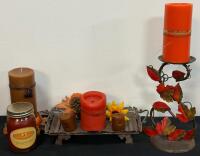 Mixed Lot Autumn & Christmas D&eacute;cor, 30+ Pieces: Glass Ornaments, Candle Holders, Floral, Figurines - 3