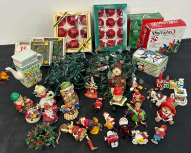 Large Vintage Christmas Decoration Lot &ndash; 570 String Lights, Glass Ornaments, Figurines, Tins