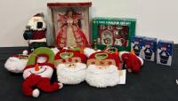 Holiday Collectibles Lot: 1996 Barbie, Snowden Tea Set, Plush Decor, Ornaments, Candlesticks