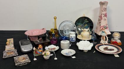 Assorted Collectible Decorative Figurines, Plates, Glassware, and Model Car