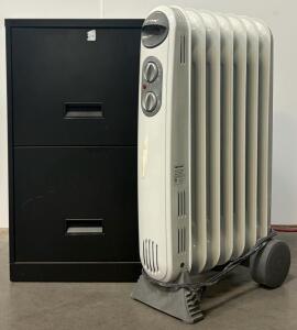 PATTON Oil-Filled Radiator Heater 1500W 7-Fin & Black 2-Drawer Metal File Cabinet Vertical