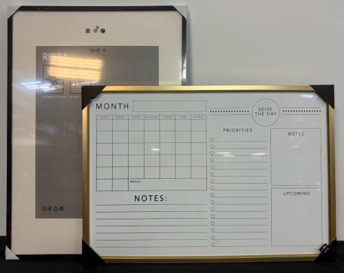 IKEA RIBBA 27.5"x39.25" Black Frame with Mat & Ashland 39"x27" Gold Monthly Dry Erase Memo Board