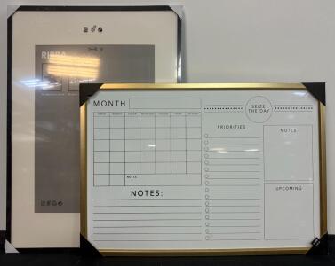 IKEA RIBBA 27.5"x39.25" Black Frame with Mat & Ashland 39"x27" Gold Monthly Dry Erase Memo Board