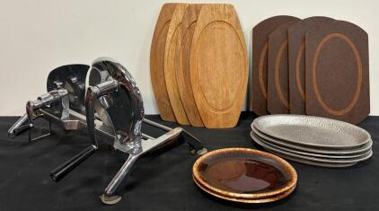 Vintage Manual Meat Slicer with Sizzle Plate Serving Set