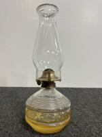 Antique Glass Oil Lamps with Patterned Bases and Etched Chimneys, Late 19th to Early 20th Century - 2