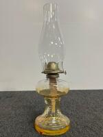 Antique Glass Oil Lamps with Patterned Bases and Etched Chimneys, Late 19th to Early 20th Century - 3