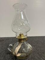Antique Glass Oil Lamps with Patterned Bases and Etched Chimneys, Late 19th to Early 20th Century - 4