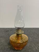 Antique Glass Oil Lamps with Patterned Bases and Etched Chimneys, Late 19th to Early 20th Century - 5
