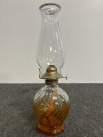 Antique Glass Oil Lamps with Patterned Bases and Etched Chimneys, Late 19th to Early 20th Century - 6