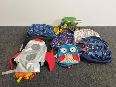 Group of 6 Children&rsquo;s Backpacks: Embark Camo, Robin Ruth, Skip Hop Owl, Personalized, Shark, Rocket