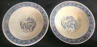 Deer On A Log, Pair of Blue & White Transferware Soup Bowls, Various Home Decor - 4