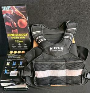 (2) KHTO Weighted Vest 4-10 lbs Adjustable; (8) 12 Packs Pre-Cut Kinesiology Sports Tape, Reflective