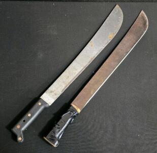 (2) 20" Machetes with High Carbon Steel Blade and One Plastic Handle And One Custom Handle Repair