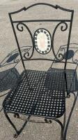 Wrought Iron Patio Chairs with Mosaic Tile Inlay &ndash; Black Lattice Seat, Pair, Outdoor Garden - 3