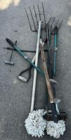 Mixed Lot: Pitchforks, Garden Fork, Cleaning Mops/Brushes, Lopper, Bale Hooks &ndash; Fair to Good Condition