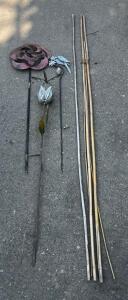 Lot of 7 Decorative Metal Garden Stakes with Butterfly, Bird, Flower Designs & Bamboo Plant Supports