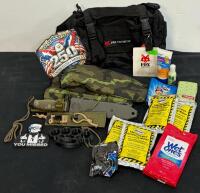 Fox Tactical Jumbo Deployment Bag Survival Kit, 2 Knives, Fire Starter, Mayday Water, Camo Mittens