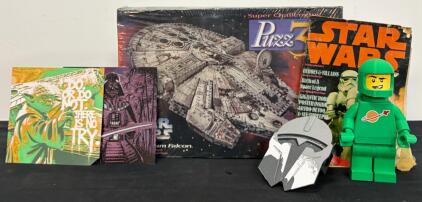 Star Wars Collectibles Lot: Puzz 3D Millennium Falcon, Art Prints, Magazine, Custom Figures