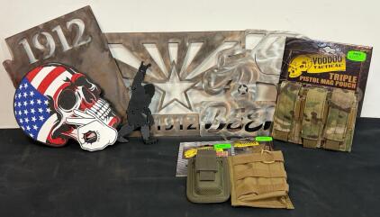 Arizona Metal Wall Art Set & Voodoo Tactical Mag Pouches, Steel Signs, MOLLE, Multicam & Coyote