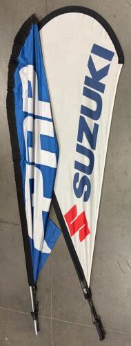 Suzuki & BRP Teardrop Feather Flags, 7ft Tall, Aluminum Poles, Polyester Fabric, Set of 2