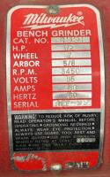 Milwaukee 4991 Bench Grinder, 1/2 HP, 7" Wheel, 3450 RPM, USA, Serial 174-99 believed to be working - 4