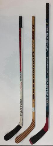 Easton MAKO M1 U87291 Composite, Sher-Wood DBM 10 Wood, Easton Typhoon MTX Hockey Sticks (3)
