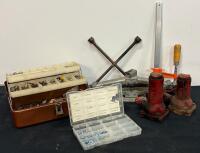 Mission Jack Stands, Scissor Jack, Lug Wrench, Tool Box, Hand Tools & Hardware Lot