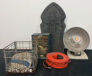 Presto HeatDish Plus Heater, Laclede 2216CAM Tire Chains, Extension Cord Reel, Parts Organizer, Halloween Tombstone, Metal Basket
