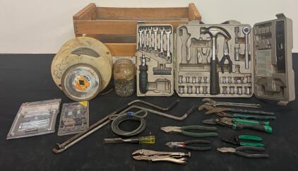 Large Mixed Lot Hand Tools, Socket Set, Pliers, 12/3 SJOOW Cable, Bosch Bits, Steering Puller