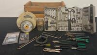 Large Mixed Lot Hand Tools, Socket Set, Pliers, 12/3 SJOOW Cable, Bosch Bits, Steering Puller