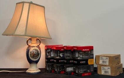 Vintage Ceramic Table Lamp w/ Shade + New Kwikset SmartKey Keyed Entry Door Levers &ndash; Home Improvement Bundle