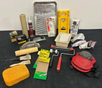 Assorted Home Improvement Tools Lot: Wooster Paint Tray, Anvil Float, Project Source Drop Cloth