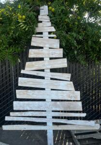 7 ft Whitewashed Rustic Wooden Christmas Tree Yard Art, Freestanding, Indoor/Outdoor