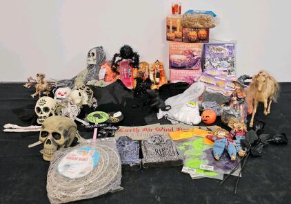 Large Lot Halloween & Autumn Decor - Skulls, Pumpkin Bowls, Candle Kits, Figurines, Crafts