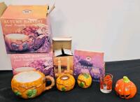 Large Lot Halloween & Autumn Decor - Skulls, Pumpkin Bowls, Candle Kits, Figurines, Crafts - 2
