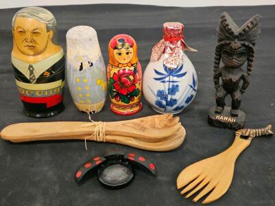 Russian Nesting Dolls Lot &ndash; Soviet Leaders Set of 5 & Floral Matryoshka Set of 3, Hand-Painted Wood
